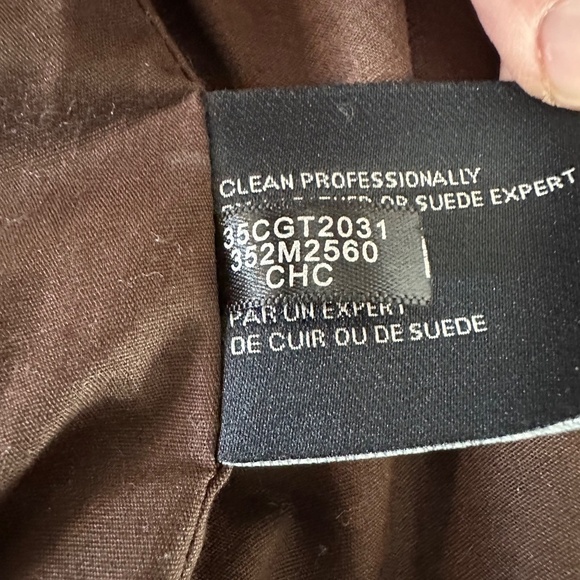 Cole Haan Brown Leather Jacket Cropped Design and Feminine Ruffle Front Detail - Picture 7 of 9